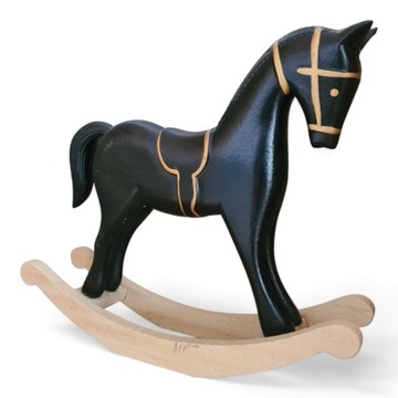 Drewniany koń na biegunach czarno złoty 26 cm