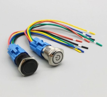 Кнопочный переключатель черный SPDT на металле 16мм LED 230V bi