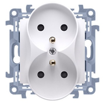 Simon 10 GNIAZDO PODWÓJNE Z BOLCEM do ramki białe