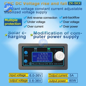 ZK-5KX DC DC Buck Boost Converter CC CV 0.6-36V 5A