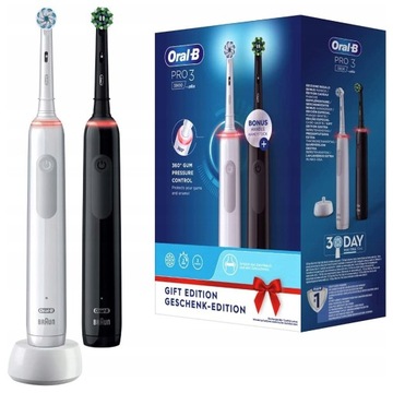 SZCZOTECZKA ELEKTRYCZNA ORAL-B PRO 3 3900 DWUPAK CZARNA I BIAŁA 2 KOŃCÓWKI