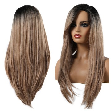 PERUKA ombre ciemny BLOND brąz włosy JAK NATURALNE