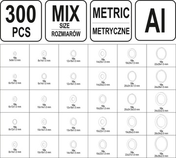 АЛЮМИНИЕВЫЕ ШАЙБЫ MIX YT-06865, 300 ШТ.