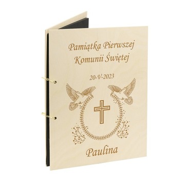 DREWNIANY ALBUM NA ZDJĘCIA KOMUNIA ŚWIĘTA