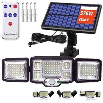 Lampa Solarna ELEWACYJNA OGRODOWA czujnik ruchu zmierzchu 576W osobny panel