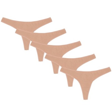 5x Beżowe, bawełniane stringi, certyfikat OEKO-TEX XS