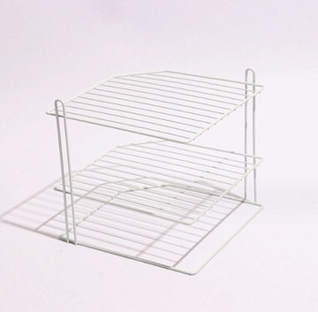 ДВУХЯРУСНАЯ БЕЛАЯ МЕТАЛЛИЧЕСКАЯ УГЛОВАЯ КУХОННАЯ ПОЛКА