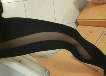 Czarne Sexy leginsy sportowe Z siateczką legginsy