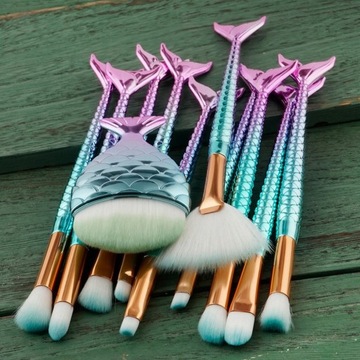 ZESTAW PROFESJONALNYCH PĘDZLI DO MAKIJAŻU SYRENKA UNICORN 11 SZT.