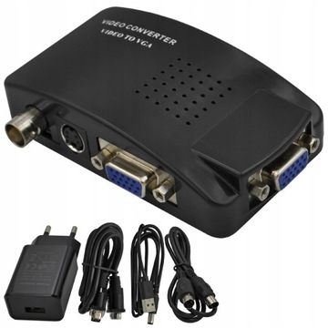 KONWERTER SYGNAŁU WIDEO S-VIDEO BNC AV VGA DO VGA Z PRZEWODAMI GRATIS