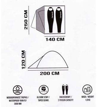 КЕМПИНГОВАЯ ПАЛАТКА НА 2 ЧЕЛОВЕКА - ДВУХМЕСТНЫЙ КАМПУС