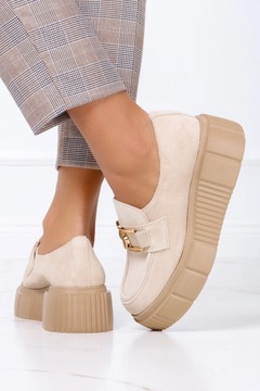 LEKKIE MOKASYNY SKÓRZANE NA PLATFORMIE PÓŁBUTY WSUWANE BEŻOWE DAMSKIE r 40