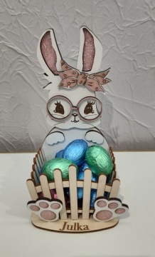 Пасхальный кролик зайка для сладостей розовый синий блестящий имя ребенка