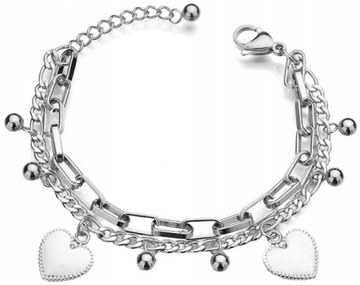Bransoletka SREBRNA Stal chirurgiczna serce chain