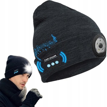 CZAPKA BEANIE ZIMOWA Z LED ROBOCZA SŁUCHAWKAMI BT