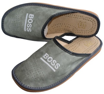 Skórzane Miękkie KAPCIE PANTOFLE KLAPKI DOMOWE MĘSKIE r. 44 - 28 cm