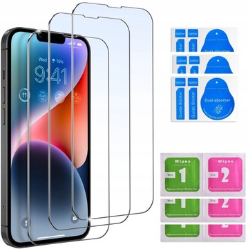 3x SZKŁO HARTOWANE 9H do iPhone 14 Pro Max | 15 Plus SZYBKA ZESTAW 3 SZTUK