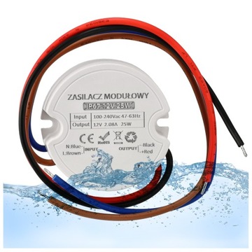 Zasilacz 12V IP67 Do Taśmy LED Dopuszkowy 2,1A 25W Do Puszki Transformator