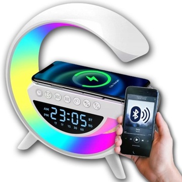 LAMPKA LED GŁOŚNIK BLUETOOTH ŁADOWARKA INDUKCYJNA QI ZEGAR RADIO FM BUDZIK