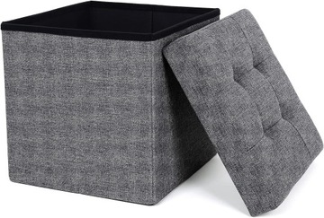 PUFA TABORET SKRZYNIA ZE SCHOWKIEM Z POKRYWĄ SZARA 38x38x38 cm 40L