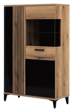 Witryna ARIS AS06,dąb evoke/czarny połysk, LIVEO, GRATISY,szybko