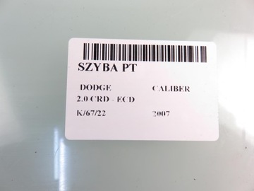 SKLO (OKNO) PRAVÁ ZADNÍ DODGE CALIBER