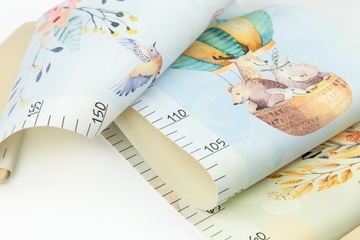 Miarka wzrostu dla dzieci na PŁÓTNIE Zwierzęta leśne IV białe tło