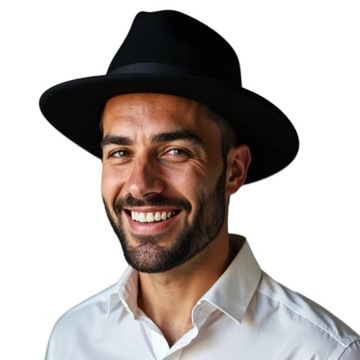 Czarny szeroki kapelusz męski fedora WEŁNA G2 60