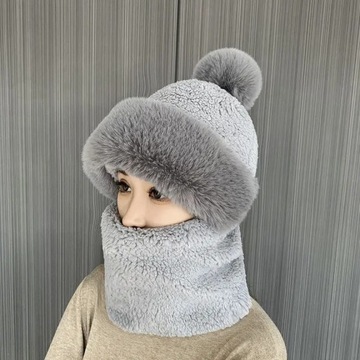 Conjunto de bufanda de invierno con capucha para mujer, cuello de felpa