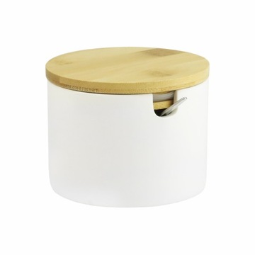 ФАРФОРОВАЯ САХАРНИЦА БЕЛАЯ САХАРНИЦА С БАМБУКОВОЙ КРЫШКОЙ И ЛОЖКОЙ