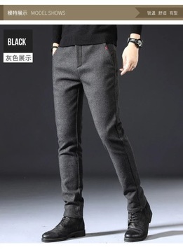 Fleece Casual Pants Men Slim Fit Warm Trousers But