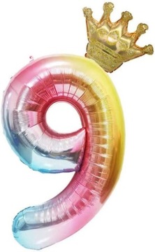 NEW balon cyfra 9 korona pastelowy gradient urodziny