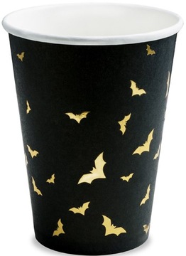 KUBECZKI czarne w złote NIETOPERZE na HALLOWEEN andrzejki 220ml 6 szt