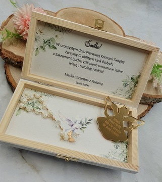 Сувенир ко Святому Причастию - ПОДАРОК ​​Белая коробочка. Набор четок и ангела