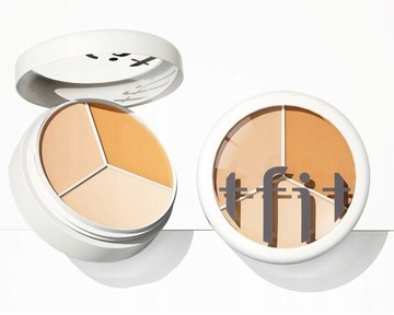 trójkolorowa paleta korektora obejmująca trądzik i cienie