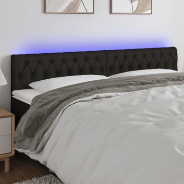 vidaXL Zagłówek do łóżka z LED, czarny, 180x7x78/88 cm, tkanina