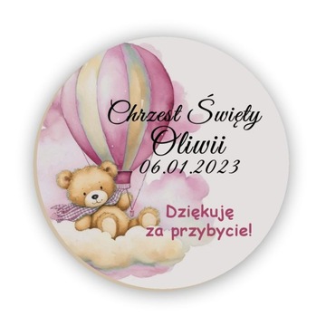 Podziękowania dla gości na Chrzest Roczek Urodziny magnes K1