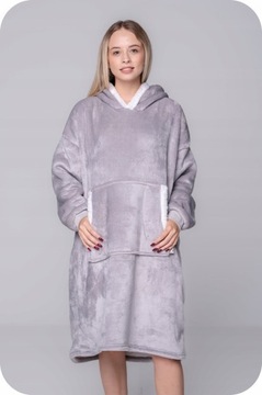 KOC BLUZA OVERSIZE CIEPŁA 2W1 GRUBA XXL FUTRZAK KOCOBLUZA Z KAPTUREM