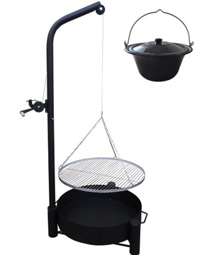 GRILL ŻURAW TRÓJNÓG OGRODOWY OGNISKOWY KOCIOŁEK PALENISKO RUSZT 70 INOX