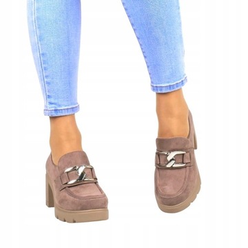 ТУФЛИ НА ВЫСОКИХ КАБЛУКАХ ЖЕНСКИЕ МОКАСИНЫ С ДЕКОРАЦИЕЙ НА КАБЛУКАХ ХАКИ ПОТОЦКИ