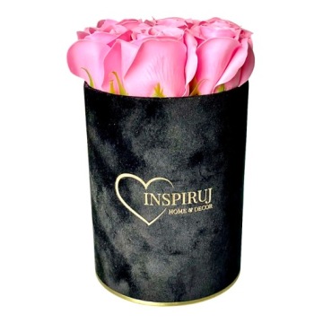 ЦВЕТОЧНАЯ КОРОБКА С МЫЛЬНЫМИ ЦВЕТАМИ ПОДАРОЧНЫЕ ЦВЕТЫ МЫЛЬНЫЕ РОЗЫ ВЕЛЮРОВАЯ КОРОБКА