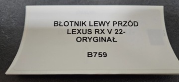 BLATNÍK LEVÝ PŘEDNÍ LEXUS RX V 22- ORIGINÁLNÍ