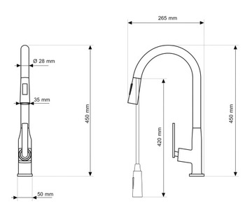 КУХОННЫЙ Смеситель С ВЫДВИЖНЫМ ИЗЛИКОМ, ДВУХФУНКЦИОНАЛЬНЫЙ ТРУБКА, МАТОВЫЙ ЧЕРНЫЙ PASO