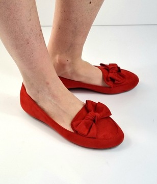 CZERWONE MOKASYNY BALERINY PANTOFLE 38