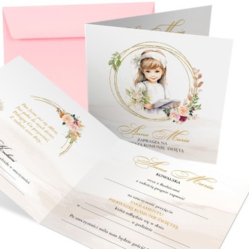 ZAPROSZENIA na Komunię IMIĘ Papier perłowy+koperta