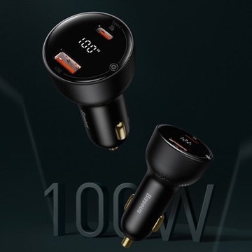 АВТОМОБИЛЬНОЕ ЗАРЯДНОЕ УСТРОЙСТВО BASEUS 1X USB-A 1X USB-C СВЕТОДИОДНЫЙ ДИСПЛЕЙ PD QC 100 Вт