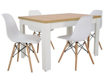 Комплект из 4 стульев и стола, скандинавский стиль, белый.