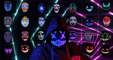 MASKA ZMIENNA NA HALLOWEEN LED ŚWIECĄCA PROGRAMOWALNA APP KONTROLA GEST