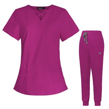 KOMPLET MEDYCZNY DAMSKI SCRUB UNIFORM MUNDUREK CIEMNORÓŻOWY ROZMIAR M