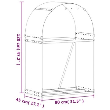 STOJAK NA DREWNO JASNY BRĄZ 80X45X120CM STAL GALWANIZOWANA